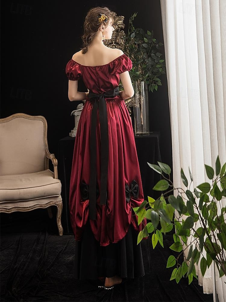 Ball Gown Scoop Short Sleeves Tea-Length Vintage Dress With Knotbow
