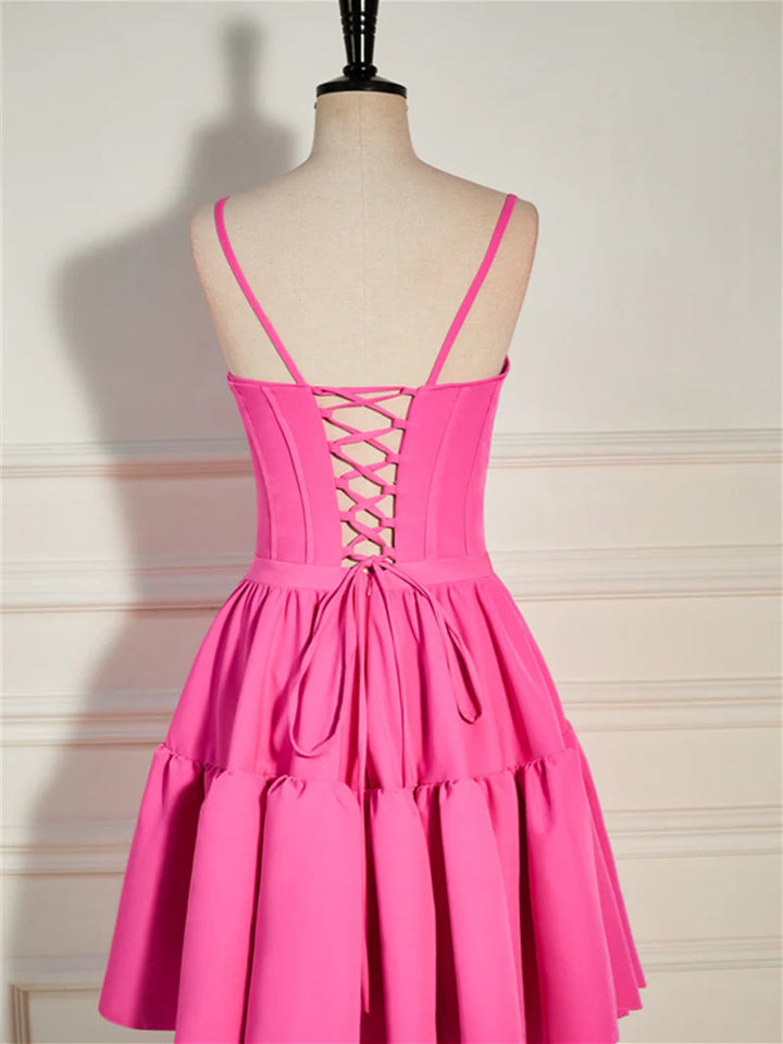 A-Line/Princess Scoop Sleeveless Short/Mini Party Dance Cocktail Homecoming Dress With Ruffles