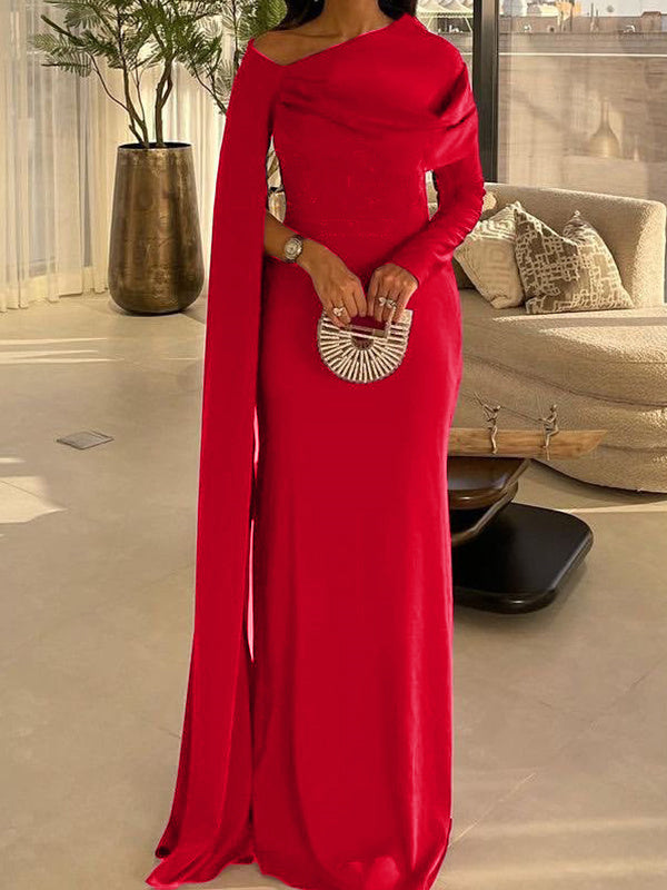 Sheath/Column Floor Length  Long Sleeves Silk Like Satin Mother Of The Bride Dresses Prom Dress