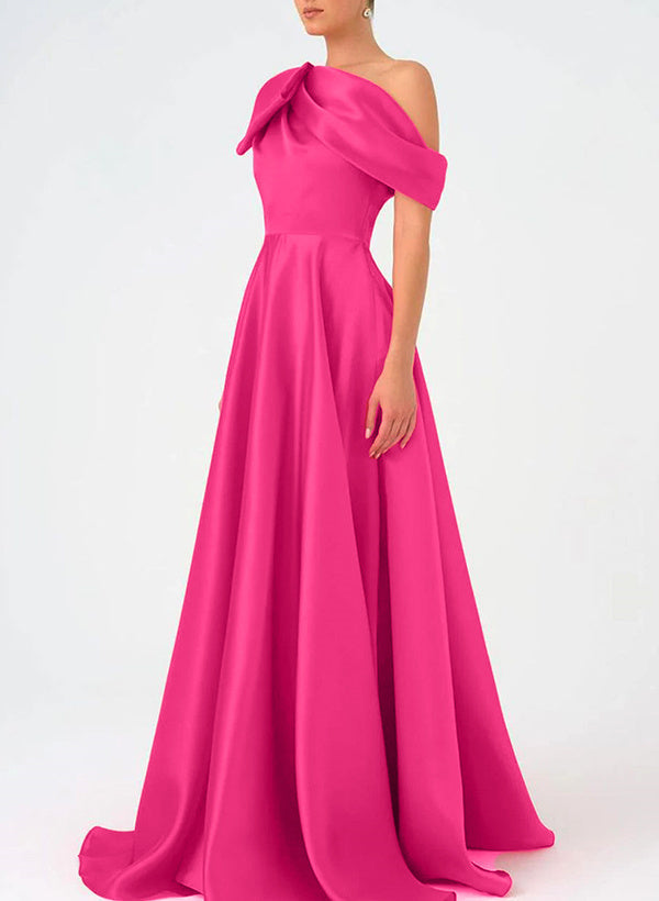 A-Line One-Shoulder Floor Length  Sleeveless Mother Of The Bride Dresses Prom Dress  Satin  With Bow(s)