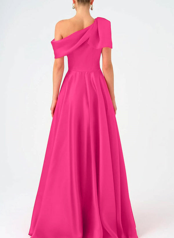 A-Line One-Shoulder Floor Length  Sleeveless Mother Of The Bride Dresses Prom Dress  Satin  With Bow(s)