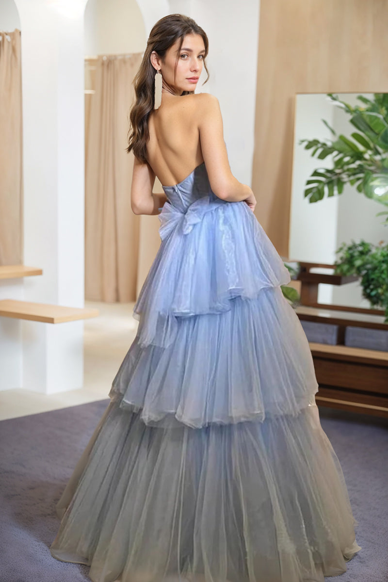 A-Line/Princess Strapless Sleeveless Floor Length Tulle Prom Dresses