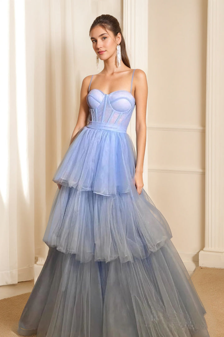 A-Line/Princess Strapless Sleeveless Floor Length Tulle Prom Dresses