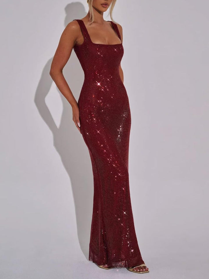 Sparkling Sheath/Column Square Neck Sequined Cocktail Dresses with Opened Back