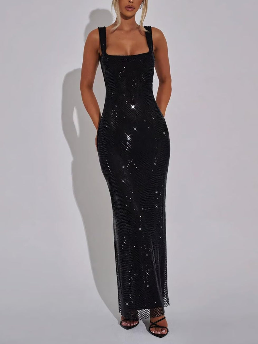 Sparkling Sheath/Column Square Neck Sequined Cocktail Dresses with Opened Back