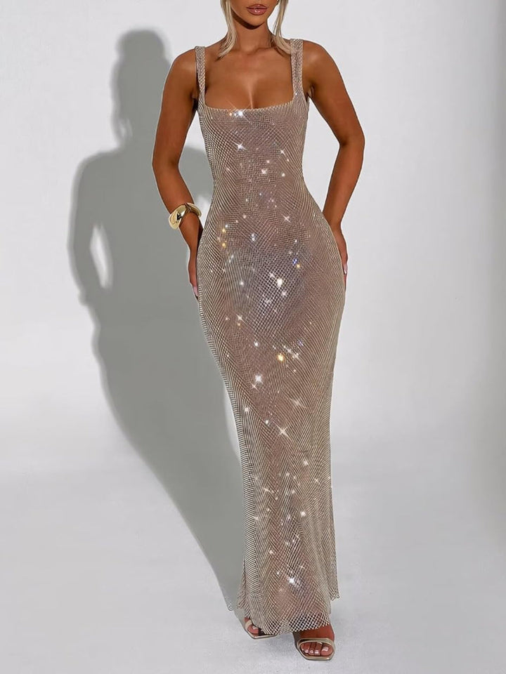 Sparkling Sheath/Column Square Neck Sequined Cocktail Dresses with Opened Back