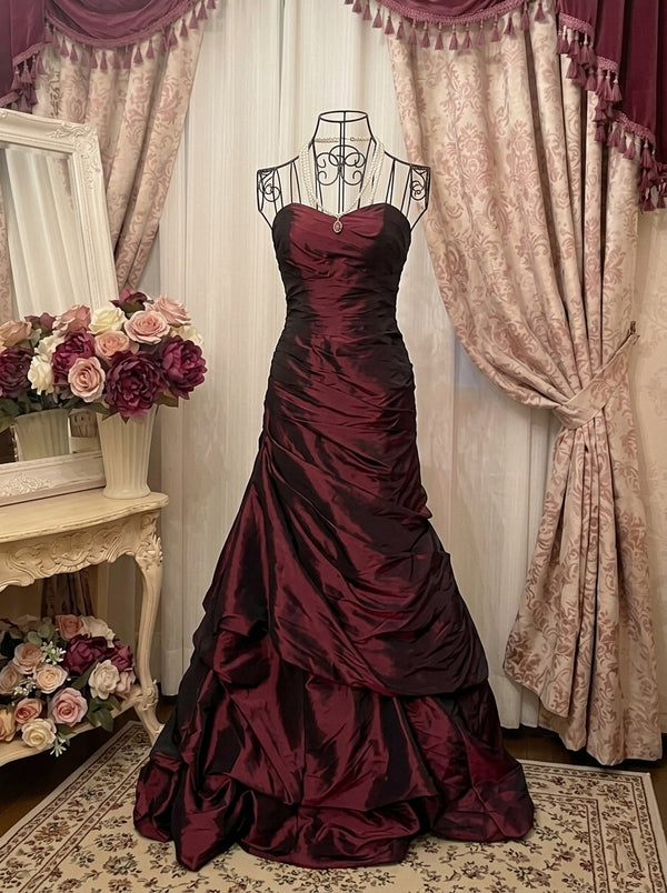 Trumpet/Mermaid Strapless Sleeveless Floor-Length Taffeta Prom Dresses with Sequins & Ruffles