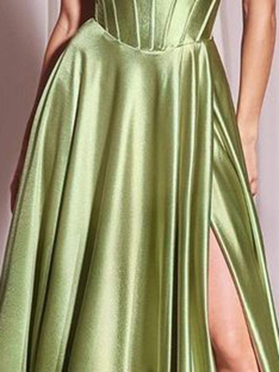 A-Line/Princess Strapless Sweetheart Sleeveless Prom Dresses with Ruffle & Split Front