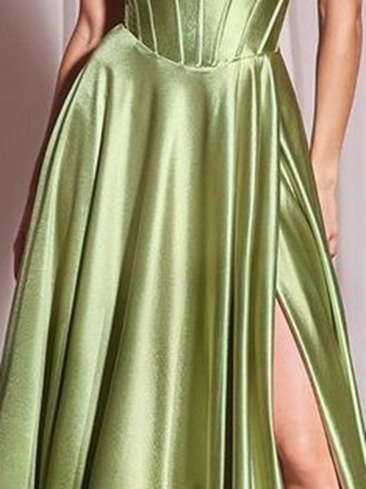 A-Line/Princess Strapless Sweetheart Sleeveless Prom Dresses with Ruffle & Split Front