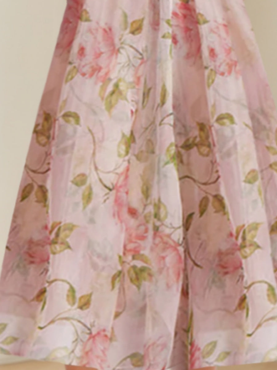 A-Line/Princess Sweetheart Tea-Length Printed Floral Elegant Prom Dresses with Bowknot Straps