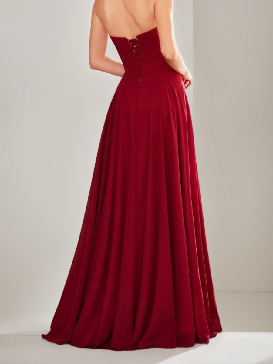 A-Line/Princess Strapless Sweetheart Backless Floor-Length Prom Dresses with Ribbon & Lace-up