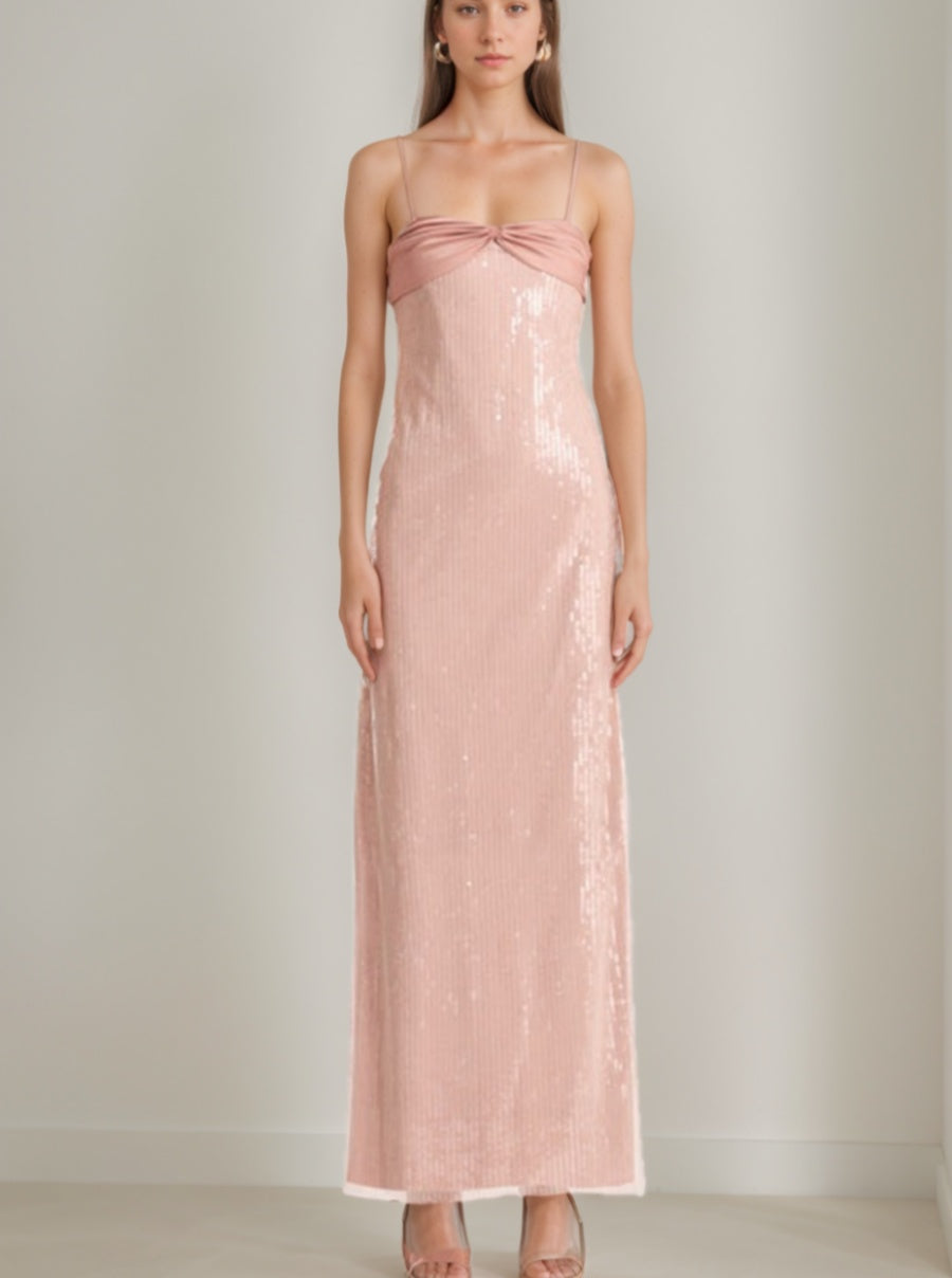 Sheath/Column Spaghetti Straps Ruched Backless Ankle-Length Prom Dresses with Sequins