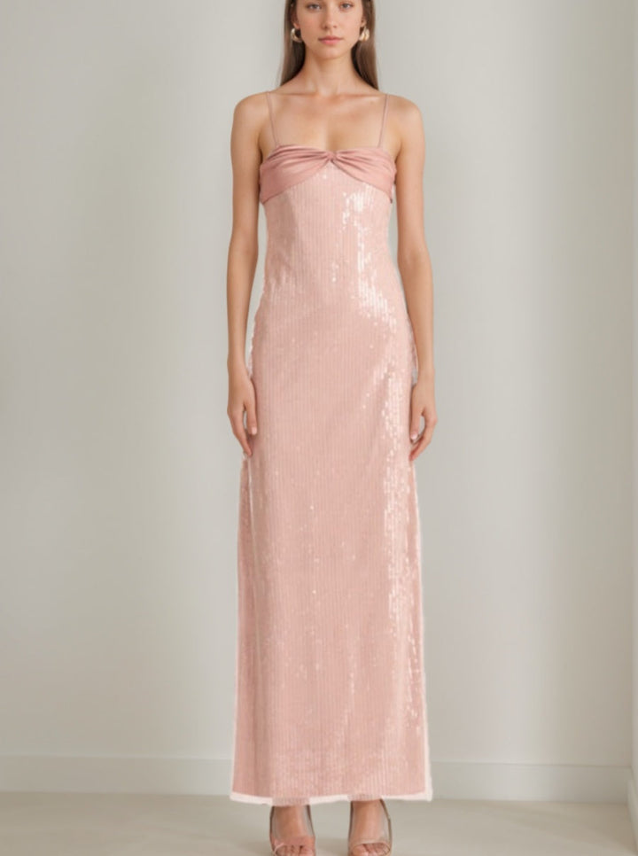 Sheath/Column Spaghetti Straps Ruched Backless Ankle-Length Prom Dresses with Sequins