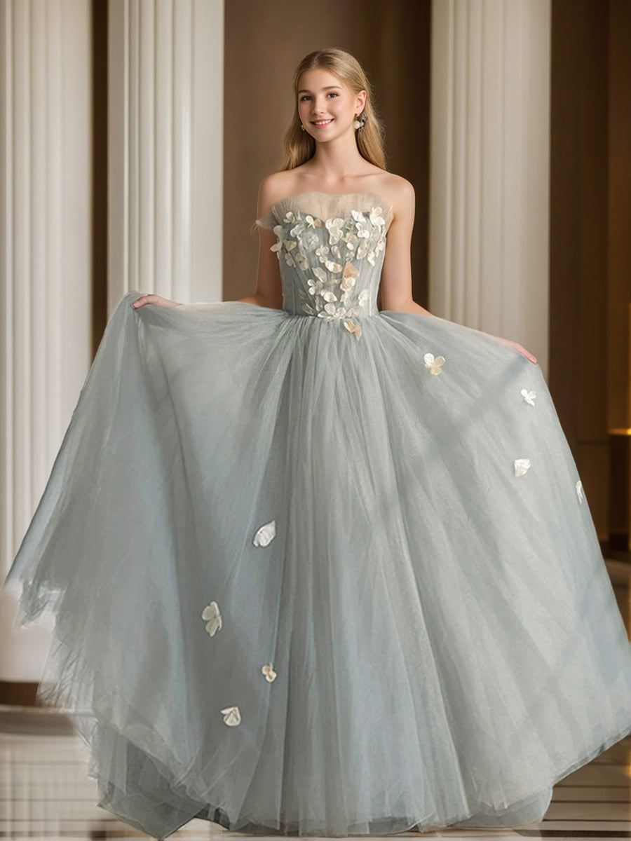 A-Line/Princess Sweetheart Sleeveless Tulle Pleated Prom Dresses with Embroidery