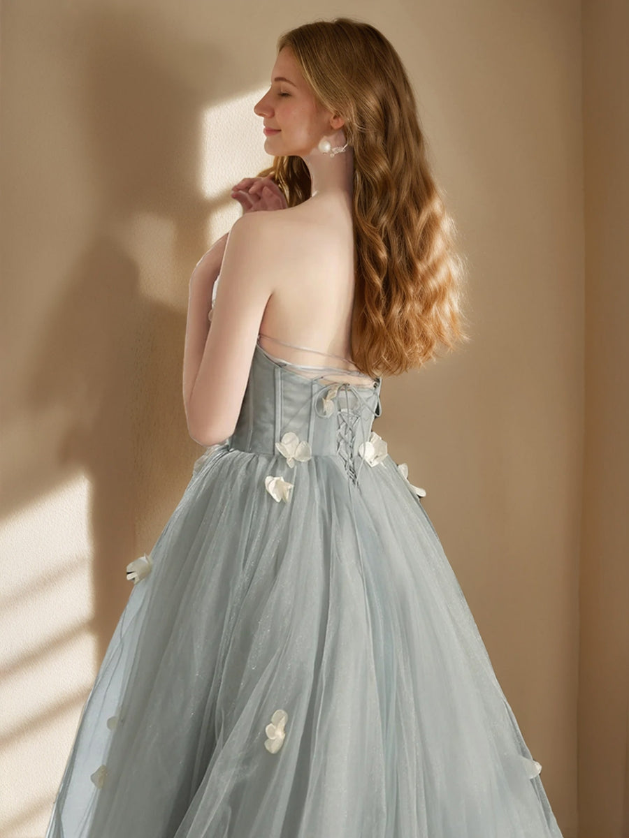 A-Line/Princess Sweetheart Sleeveless Tulle Pleated Prom Dresses with Embroidery