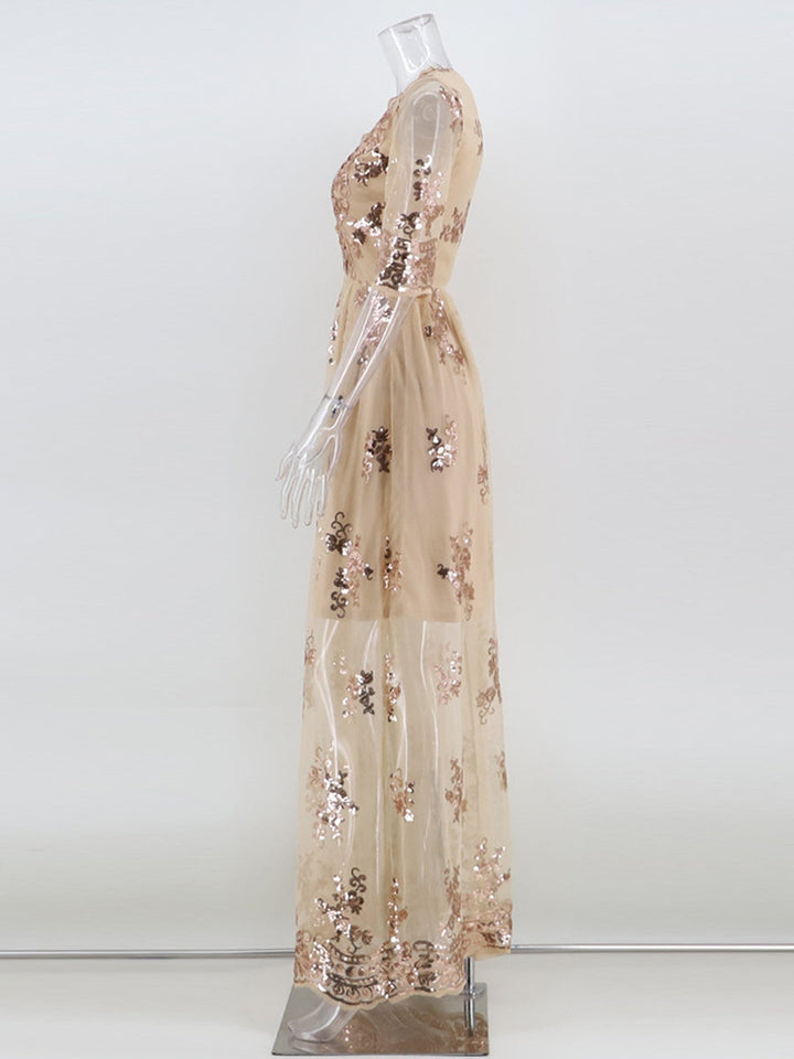 A-Line/Princess V-Neck 1/2 Sleeves Sexy Prom Dresses with Lace Appliques