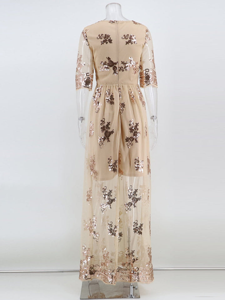 A-Line/Princess V-Neck 1/2 Sleeves Sexy Prom Dresses with Lace Appliques