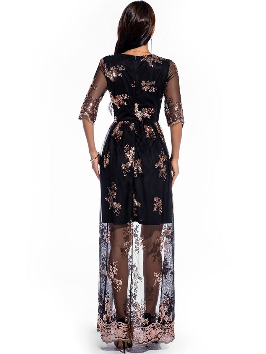 A-Line/Princess V-Neck 1/2 Sleeves Sexy Prom Dresses with Lace Appliques