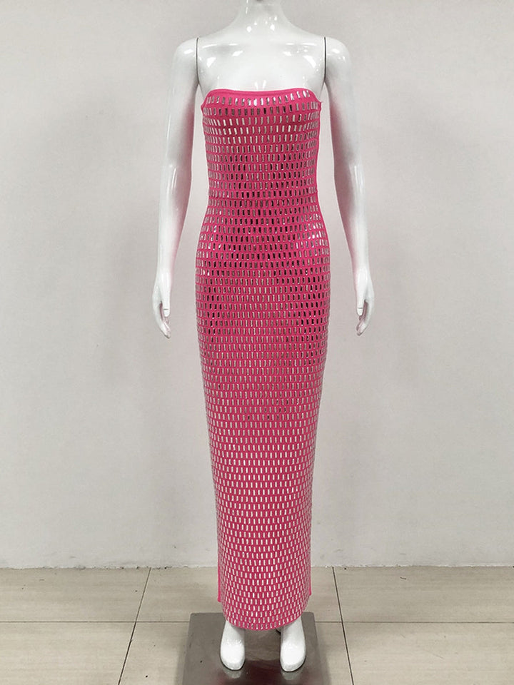 Sheath/Column Strapless Sleeveless Luxurious Long Prom Dresses with Rhinestone