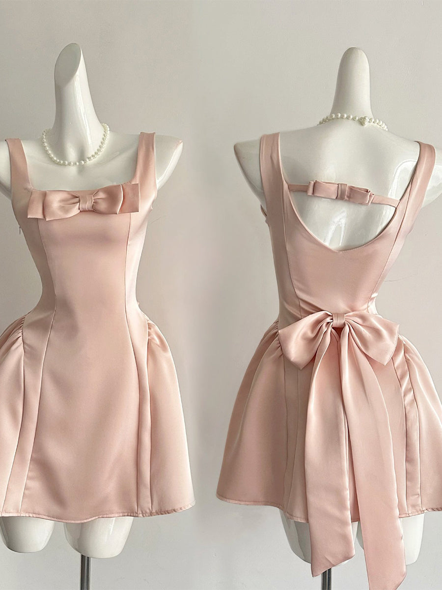A-Line/Princess Square Neck Sleeveless Retro Mini/Short Cocktail Dresses with Bow