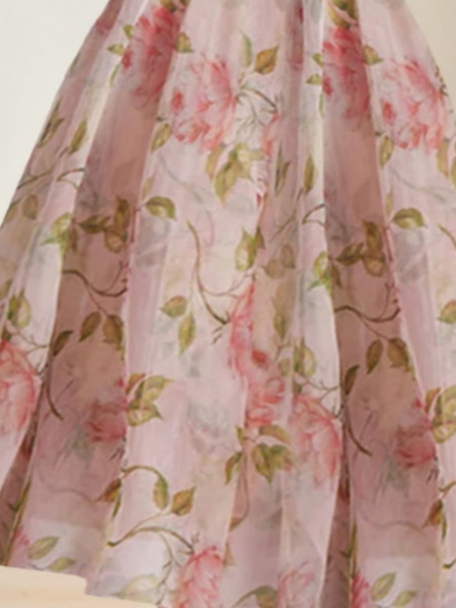 A-Line/Princess Strapless Tea-Length Printed Floral Elegant Prom Dresses