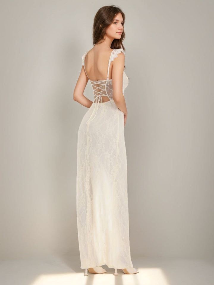 Sheath/Column Sweetheart Lace Prom Dresses with Lace-up & High Side Slit