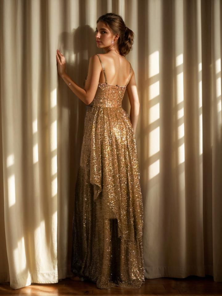 A-line/Princess Sweetheart Sleeveless Pleated Asymmetrical Prom Dresses with Ruffles & Slit