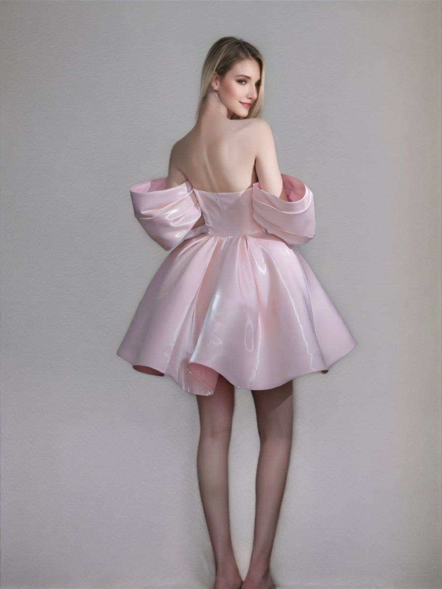 A-line/Princess Pretty Off-the-shoulder Short Sleeves Ruched Cocktail Dresses