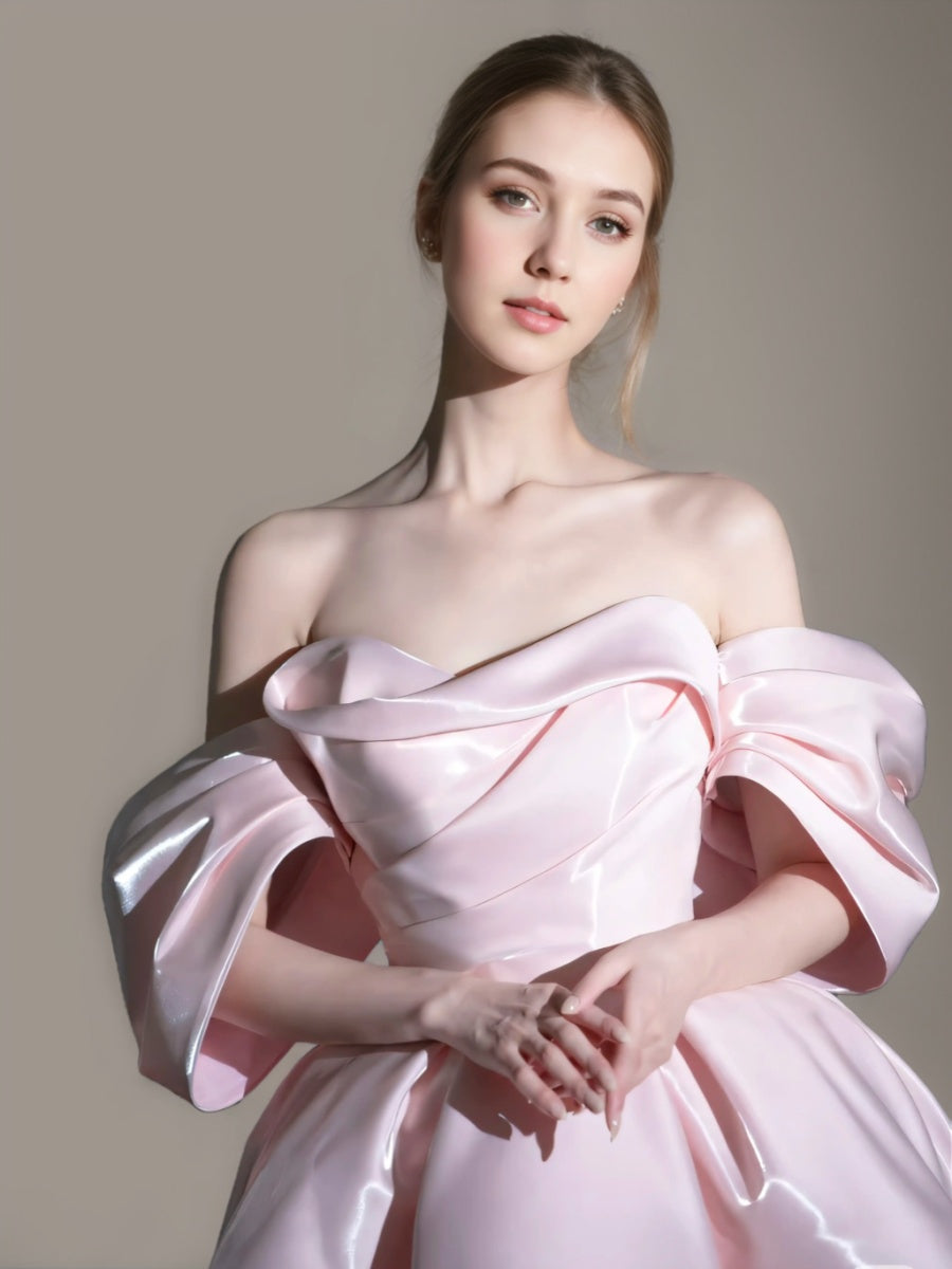 A-line/Princess Pretty Off-the-shoulder Short Sleeves Ruched Cocktail Dresses