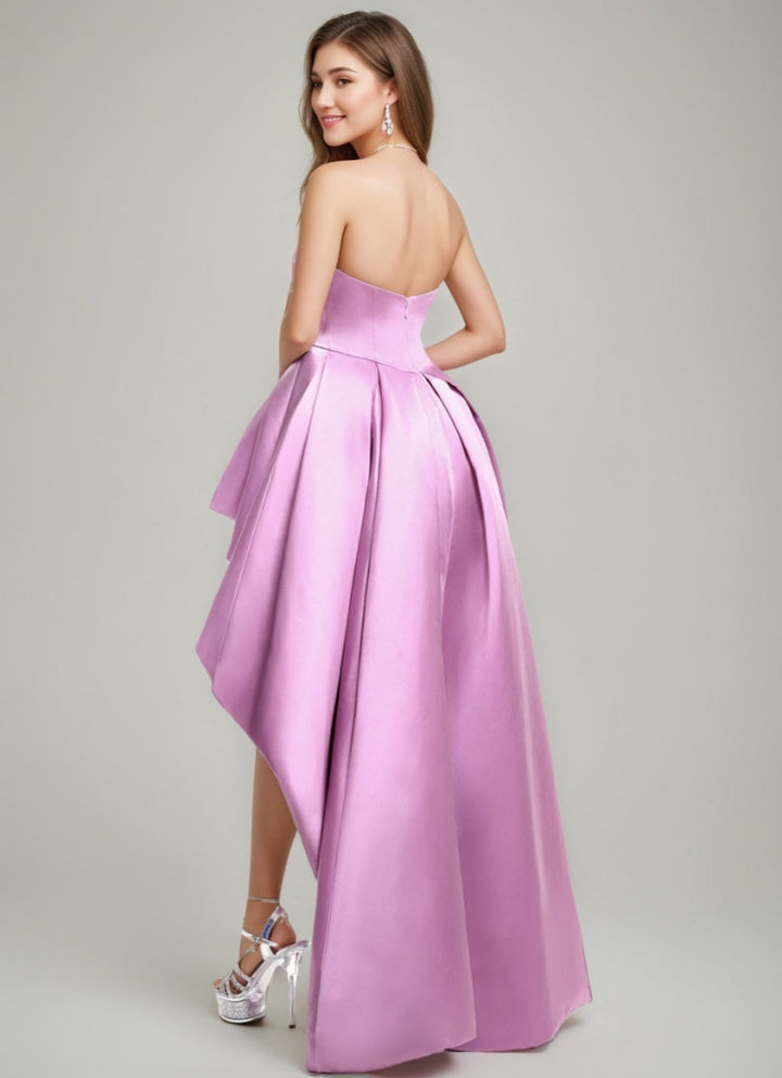 A-line/Princess Strapless Backless Asymmetrical Pleated Prom Dresses