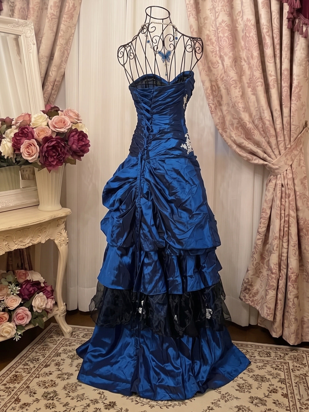 A-Line/Princess Sweetheart Sleeveless Floor-Length Taffeta Lace Prom Dresses with Ruffles &amp; Appliques