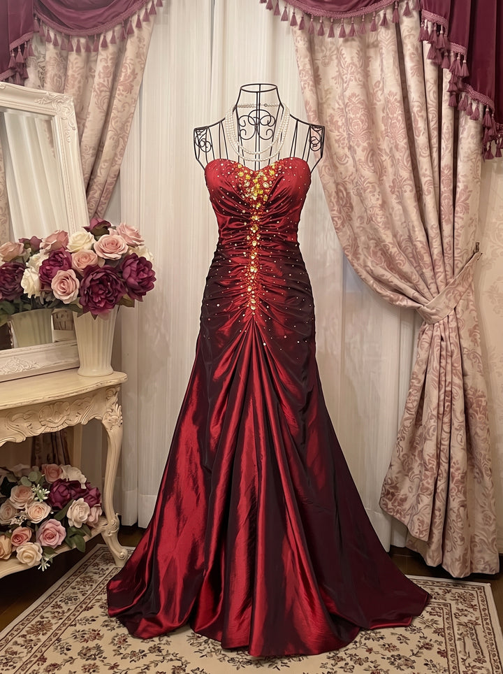 A-Line/Princess Sweetheart Sleeveless Floor-Length Taffeta Unique Prom Dresses with Ruffles &amp; Hot Diamond