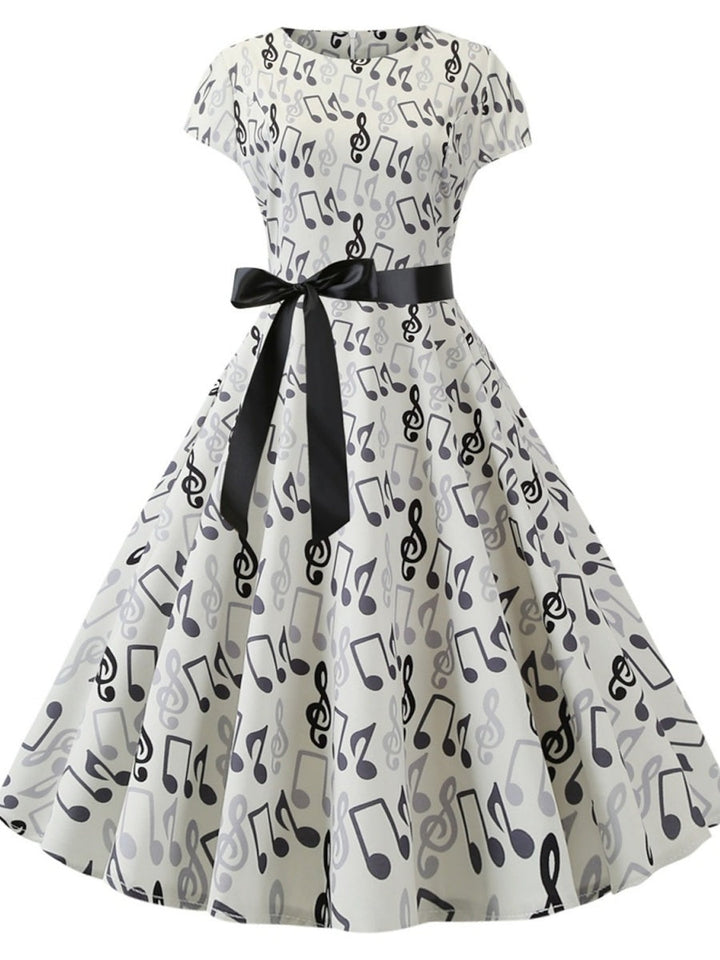 A-Line/Princess 1950s Scoop Short Sleeves Vintage Dresses with Bow Sash