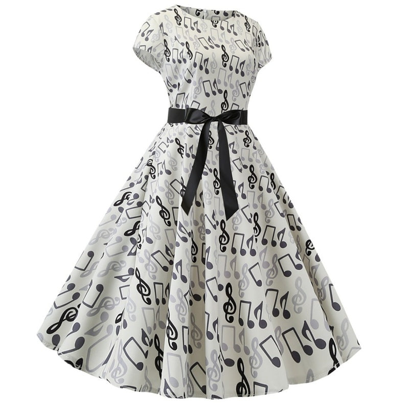 A-Line/Princess 1950s Scoop Short Sleeves Vintage Dresses with Bow Sash