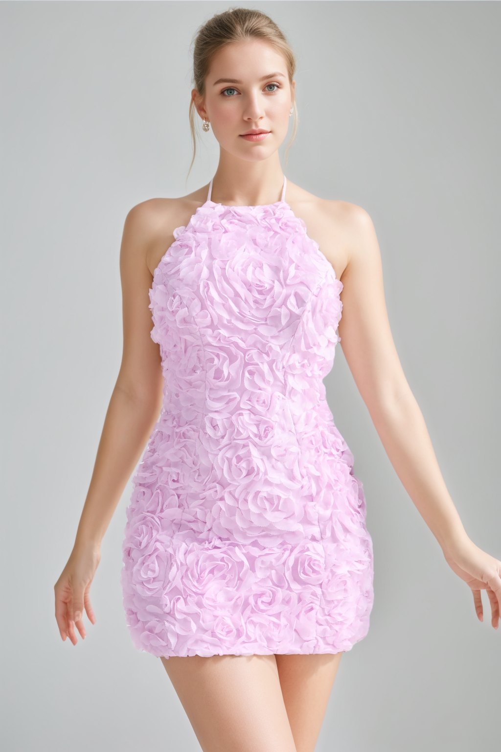 A-Line/Princess Halter Sleeveless Short/Mini Backless Cocktail Dresses with 3D Flowers
