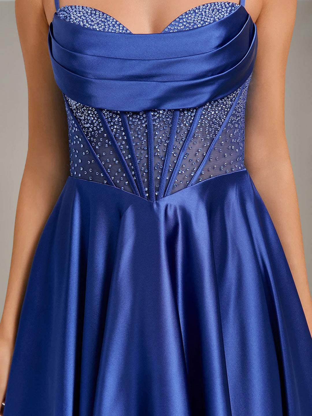 A-Line/Princess Spaghetti Straps Sleeveless Pleated Short/Mini Homecoming Dresses with Rhinestones & Lace-Up