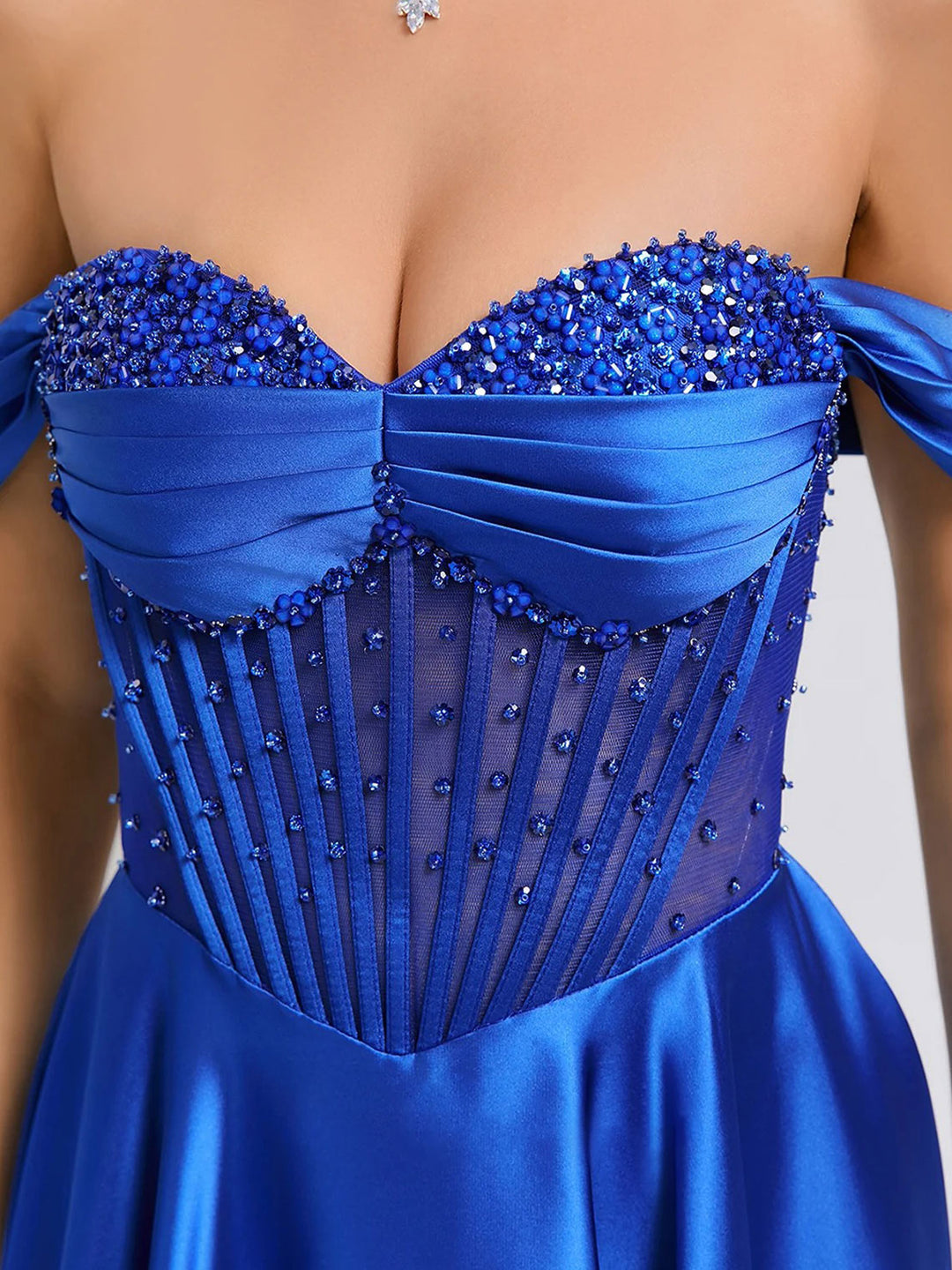 A-Line/Princess Off-The-Shoulder Pleated Short/Mini Homecoming Dresses with Rhinestones & Beads