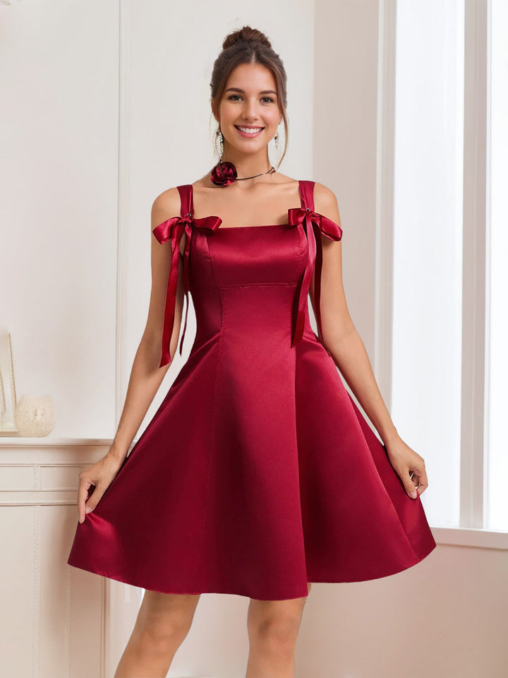 A-Line/Princess Square Neckline Sleeveless Short/Mini Homecoming Dresses with Bows