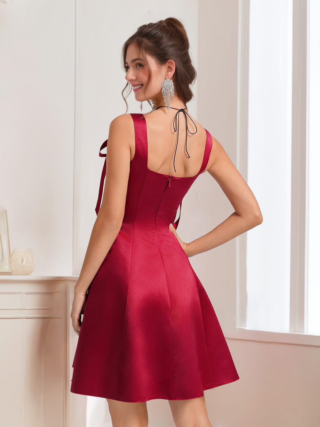 A-Line/Princess Square Neckline Sleeveless Short/Mini Homecoming Dresses with Bows