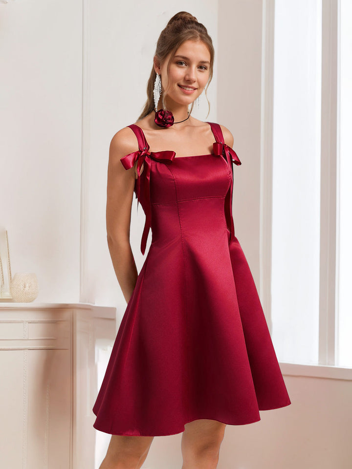 A-Line/Princess Square Neckline Sleeveless Short/Mini Homecoming Dresses with Bows