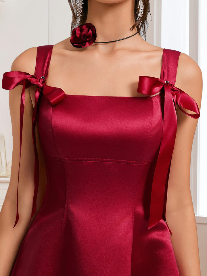 A-Line/Princess Square Neckline Sleeveless Short/Mini Homecoming Dresses with Bows