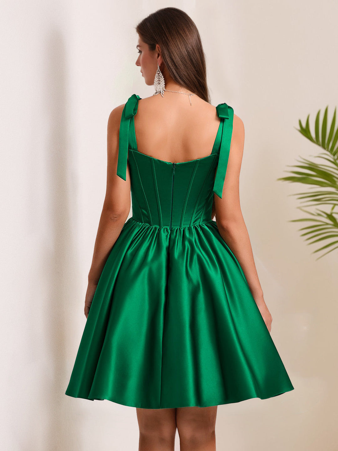 A-Line/Princess Square Neckline Pleated Short/Mini Homecoming Dresses with Shoulder Bow Ties