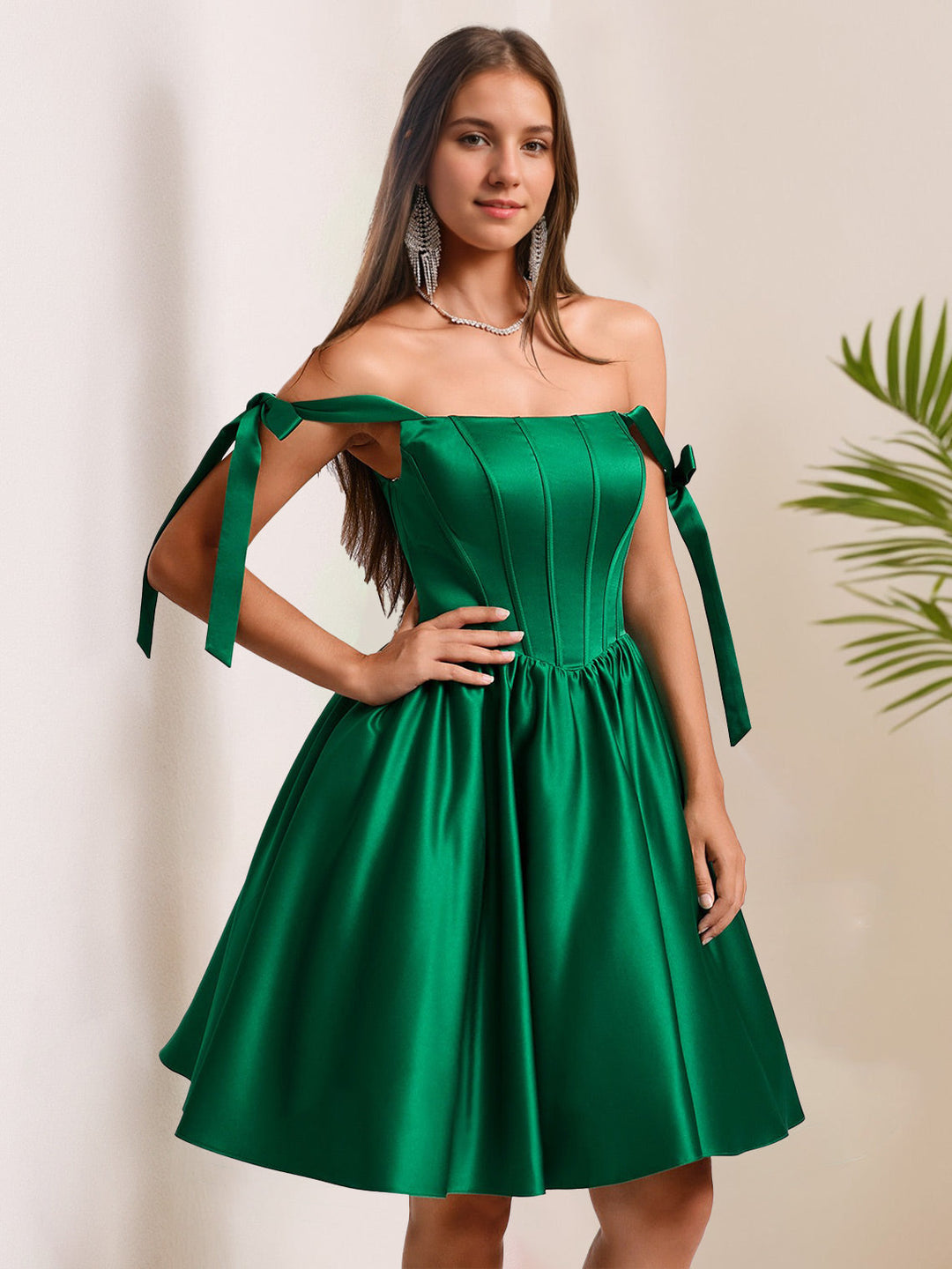 A-Line/Princess Square Neckline Pleated Short/Mini Homecoming Dresses with Shoulder Bow Ties