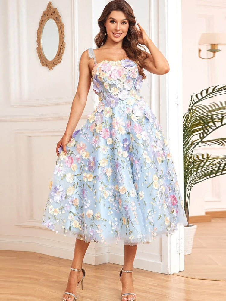A-Line/Princess Spaghetti Straps Sleeveless Tea-Length Cocktail Dresses with Appliques