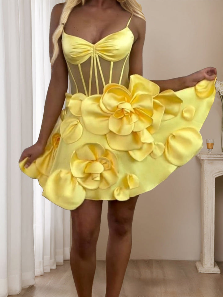 A-Line/Princess Spaghetti Straps Sleeveless Short/Mini Homecoming Dresses with 3D Flowers