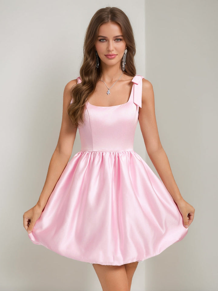 A-Line/Princess Square Sleeveless Short Homecoming Dresses with Bow
