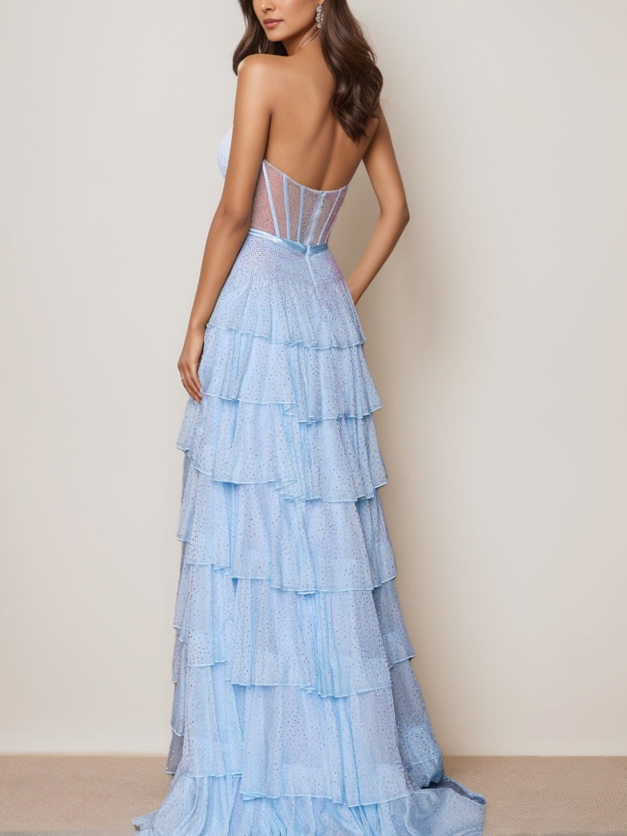 A-Line/Princess Strapless Tulle Prom Dresses with Bowknot Floor-Length