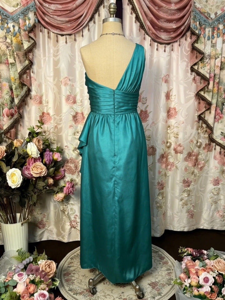 A-Line/Princess One-Shoulder Taffeta Prom Dresses Vintage 80s Iridescent Dress Sleeveless Floor-Length Ruffles