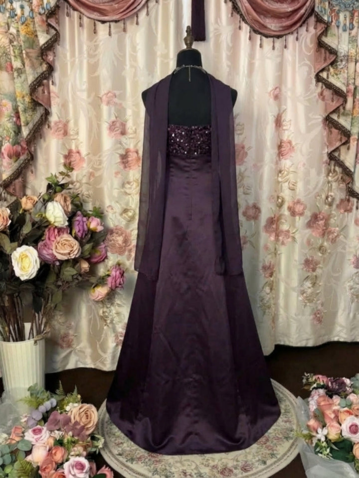 A-Line/Princess Spaghetti Straps Taffeta Prom Dresses with Wrap Vintage 80s Iridescent Dress Sequins Sleeveless Floor-Length