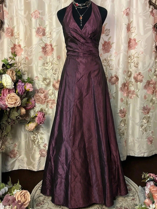 A-Line/Princess Halter Taffeta Prom Dresses Vintage 80s Iridescent Dress Sleeveless Floor-Length